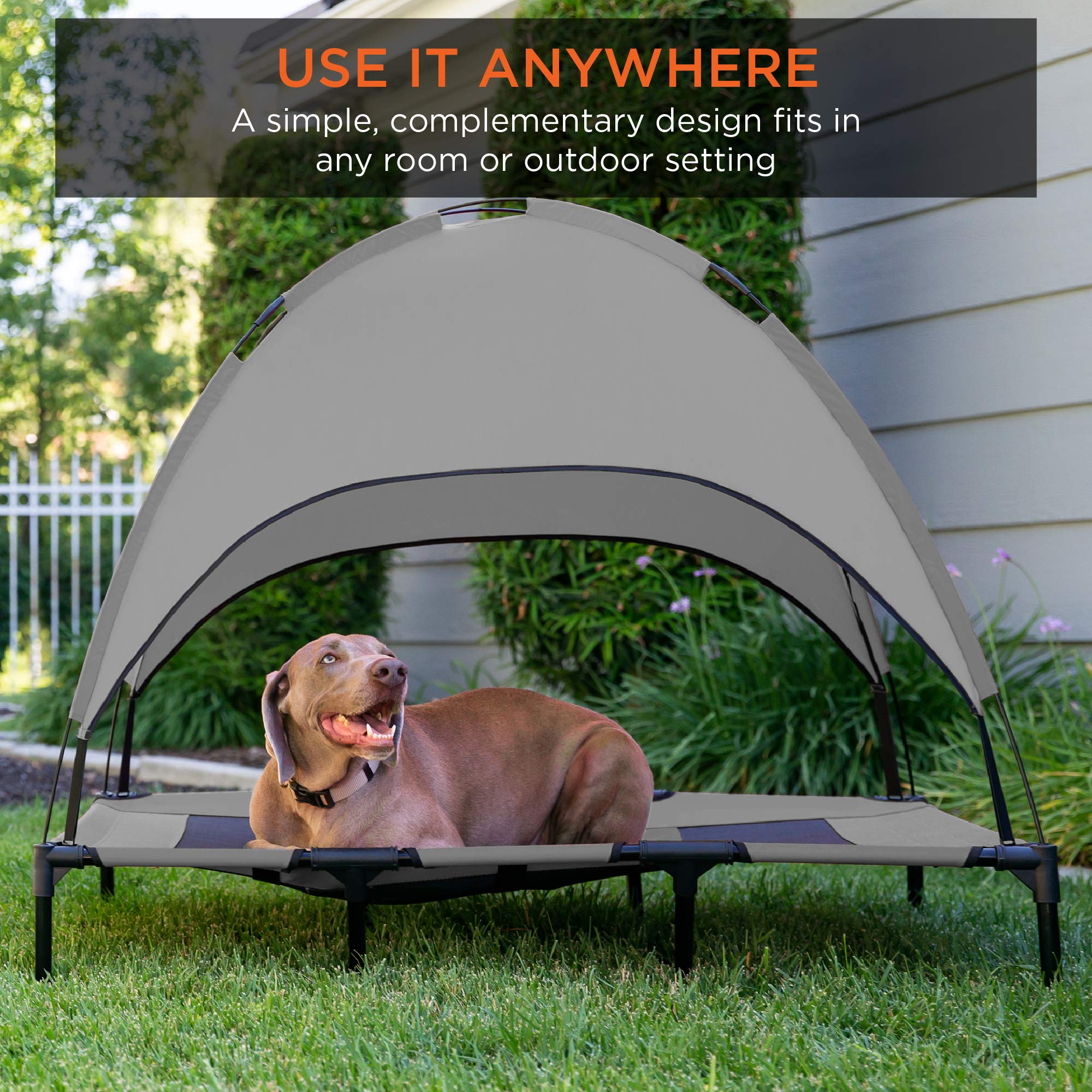 Best Choice Products 48in Elevated Cooling Dog Bed, Outdoor Raised Mesh Pet Cot w/Removable Canopy Shade Tent, Carrying Bag, Breathable Fabric - Gray