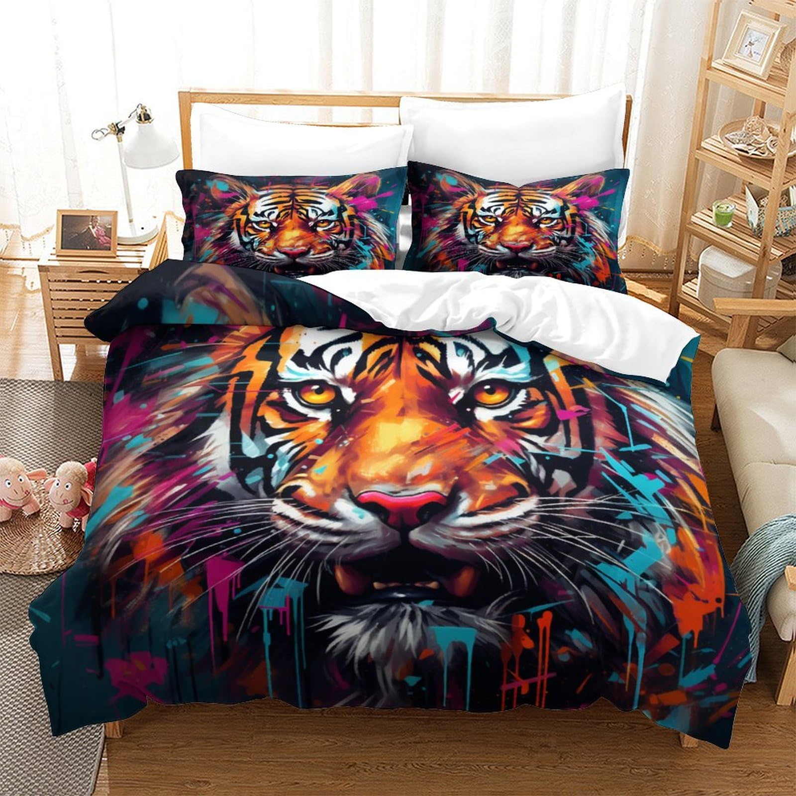 Housse de couette tigre douce et respirante pour lit 260x220 cm