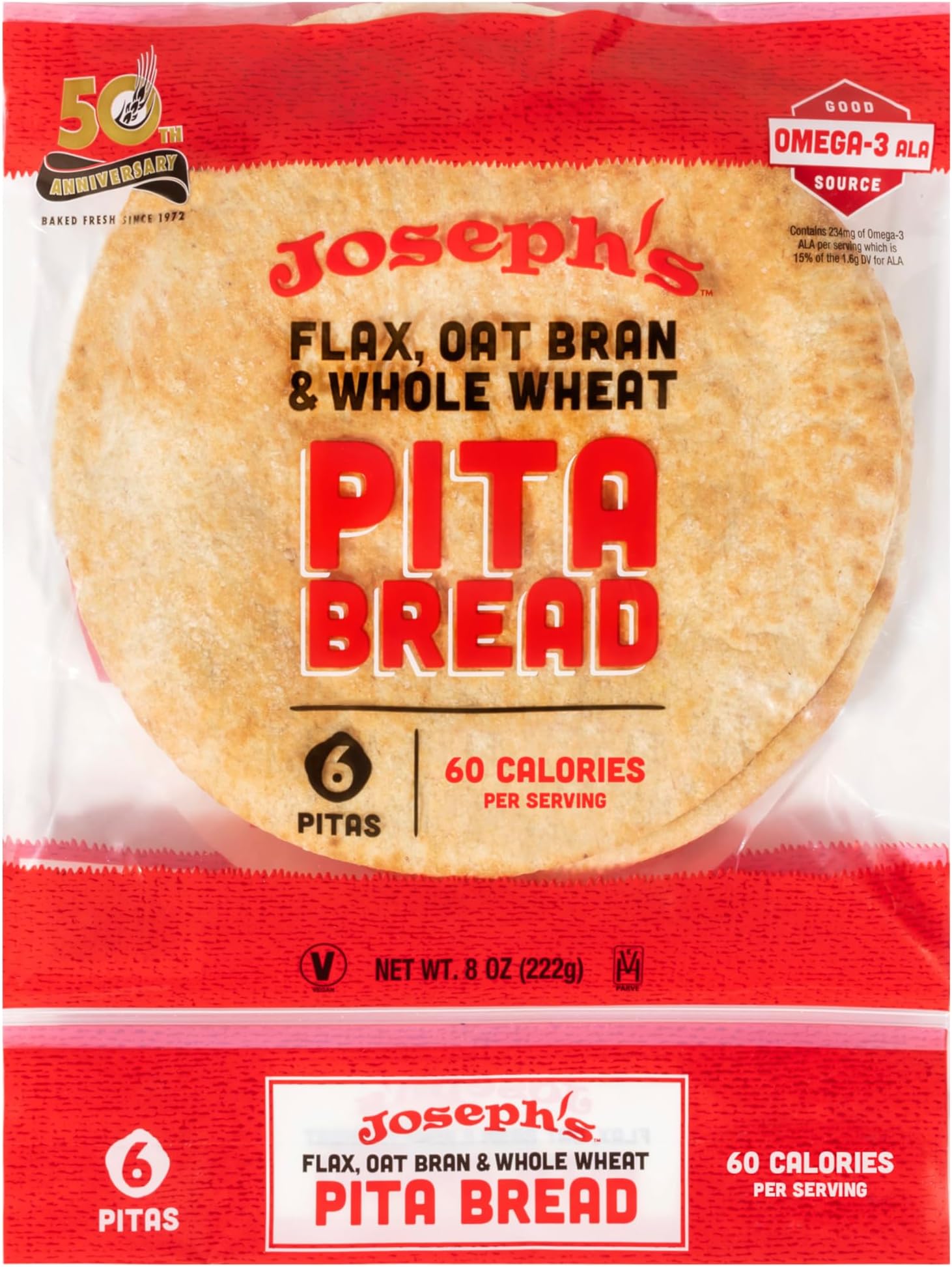 Flax, Oat Bran and Whole Wheat Flour Pita Bread 6 loaves (8 oz)