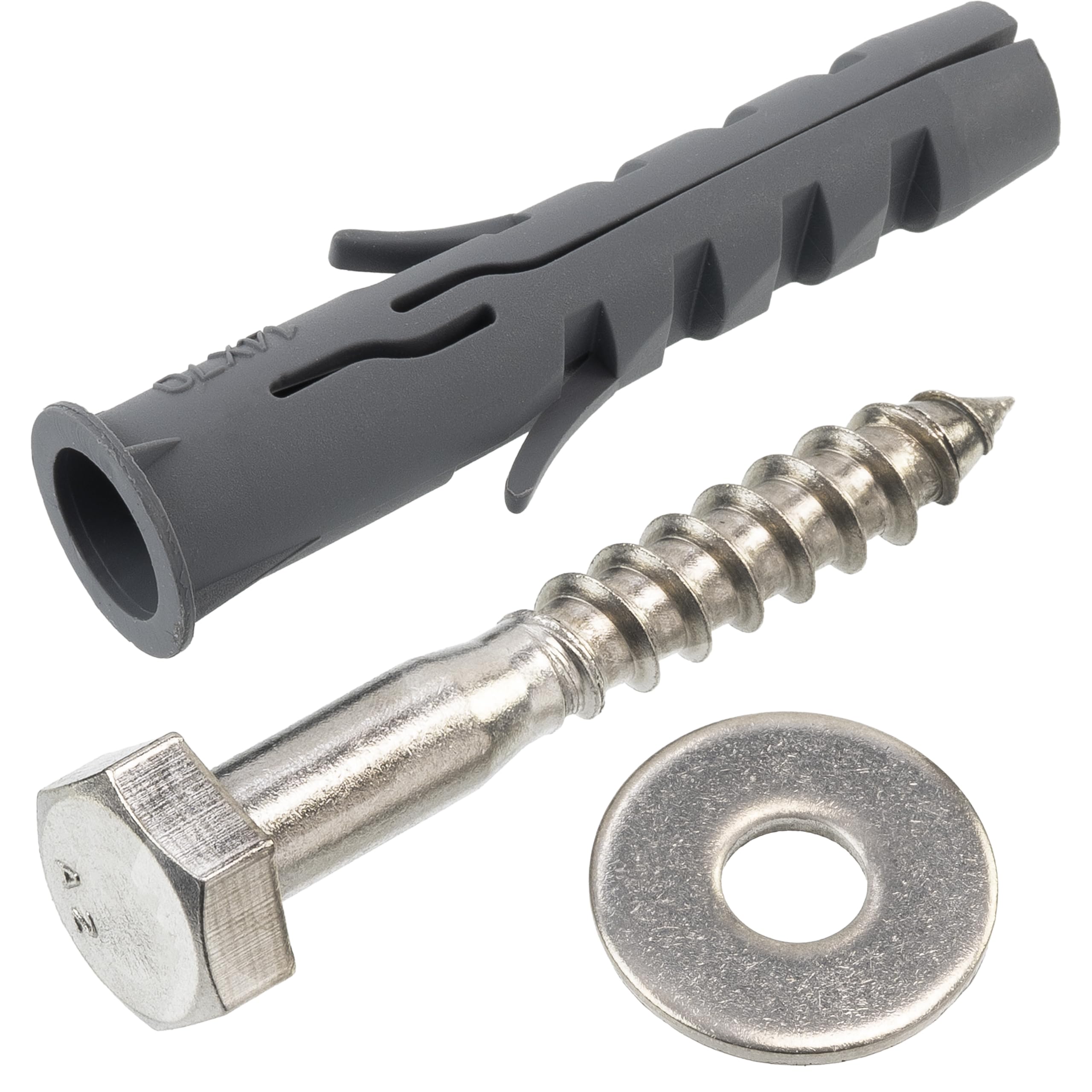 AERZETIX - Kit di 10 tasselli a colletto Ø14x70 mm in nylon + 10 viti tirafondi Ø10x70 mm in acciaio inossidabile A2 + 10 rondelle larghe A2 per bullone M10