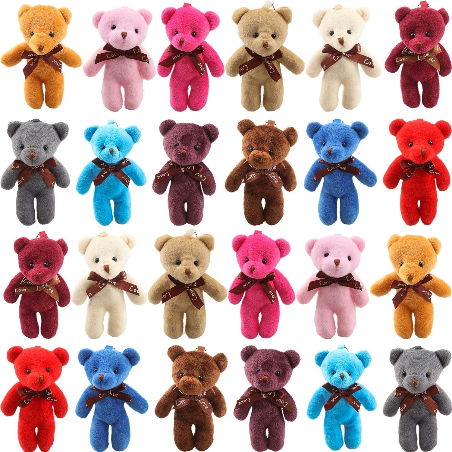 24 Pcs Mini Animal Bear Plush Toys, 3” Stuffed Animal Bulk for Kids Birthday Party Favors, Basket Stuff, Pinata Fillers, Goodie Bag Fillers, School Prizes(Randow colour）