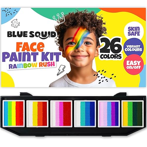 Miniatura 23 de Blue Squid Kit de pintura facial para niños – 4.23 oz Kit de pintura facial paleta, plantillas, 12 colores – Seguro para pieles sensibles, kit