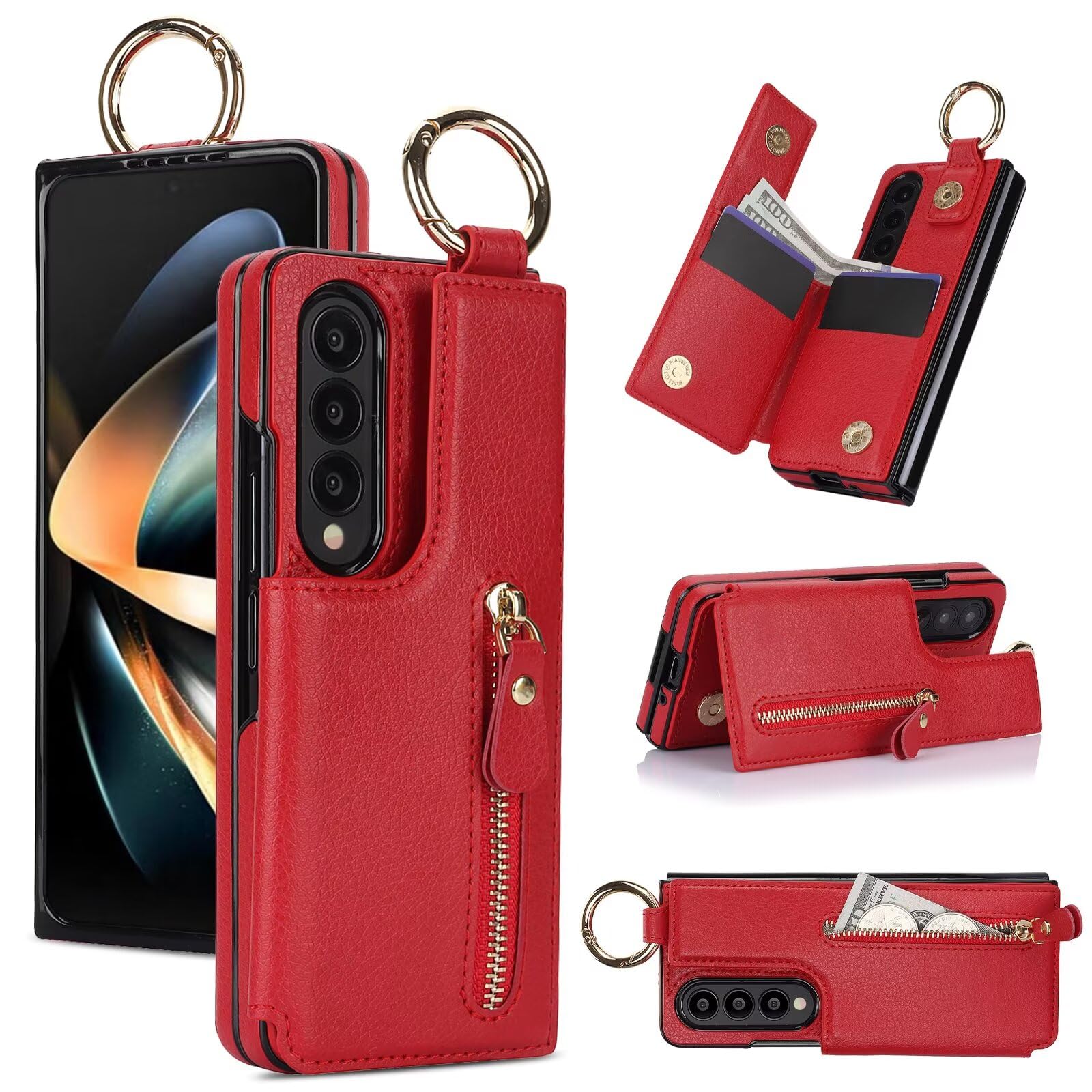 Coque Samsung Galaxy Z Fold 4 en cuir premium rouge