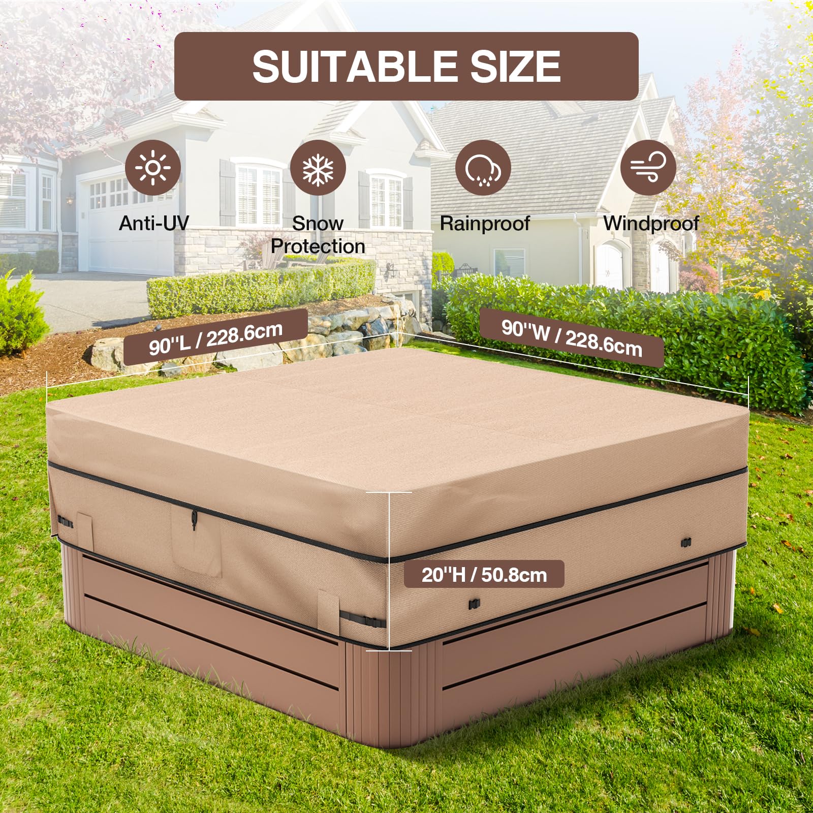MIXC - Funda Protectora Cuadrada Impermeable para Jacuzzi de Exterior (228,6 x 228,6 cm, 225,4 x 223,5 cm o 221,6 x 221,4 cm)