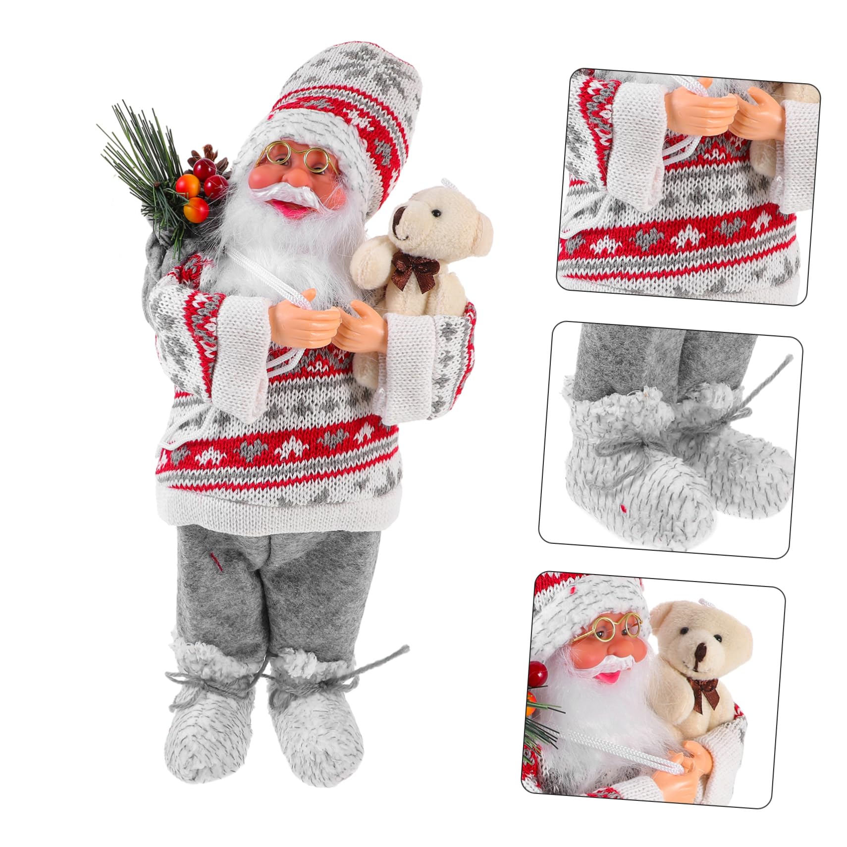 BESPORTBLE 3 Pz Bambola di Babbo Natale Decorazione Natalizia Statua di Babbo Natale in Piedi (Grigio Rosso) bricolage Natalizio lavoretti Natalizi statuina Natalizia Calze di Natale Stoffa