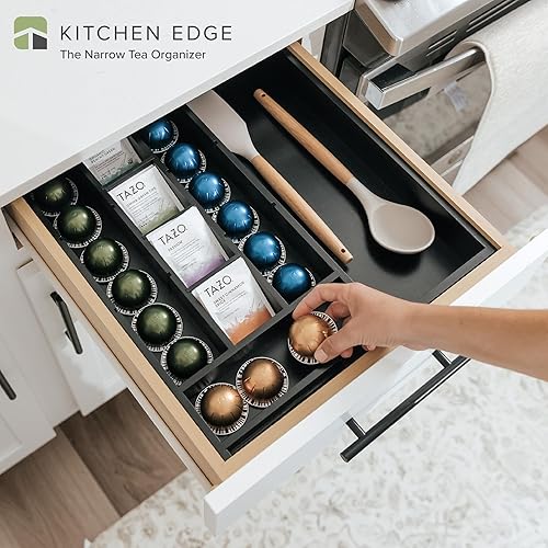 Miniatura 2 de KitchenEdge Organizador de cajones de cocina para bolsitas de té y café, expandible de 10 a 17 pulgadas, 10 compartimentos de almacenamiento,