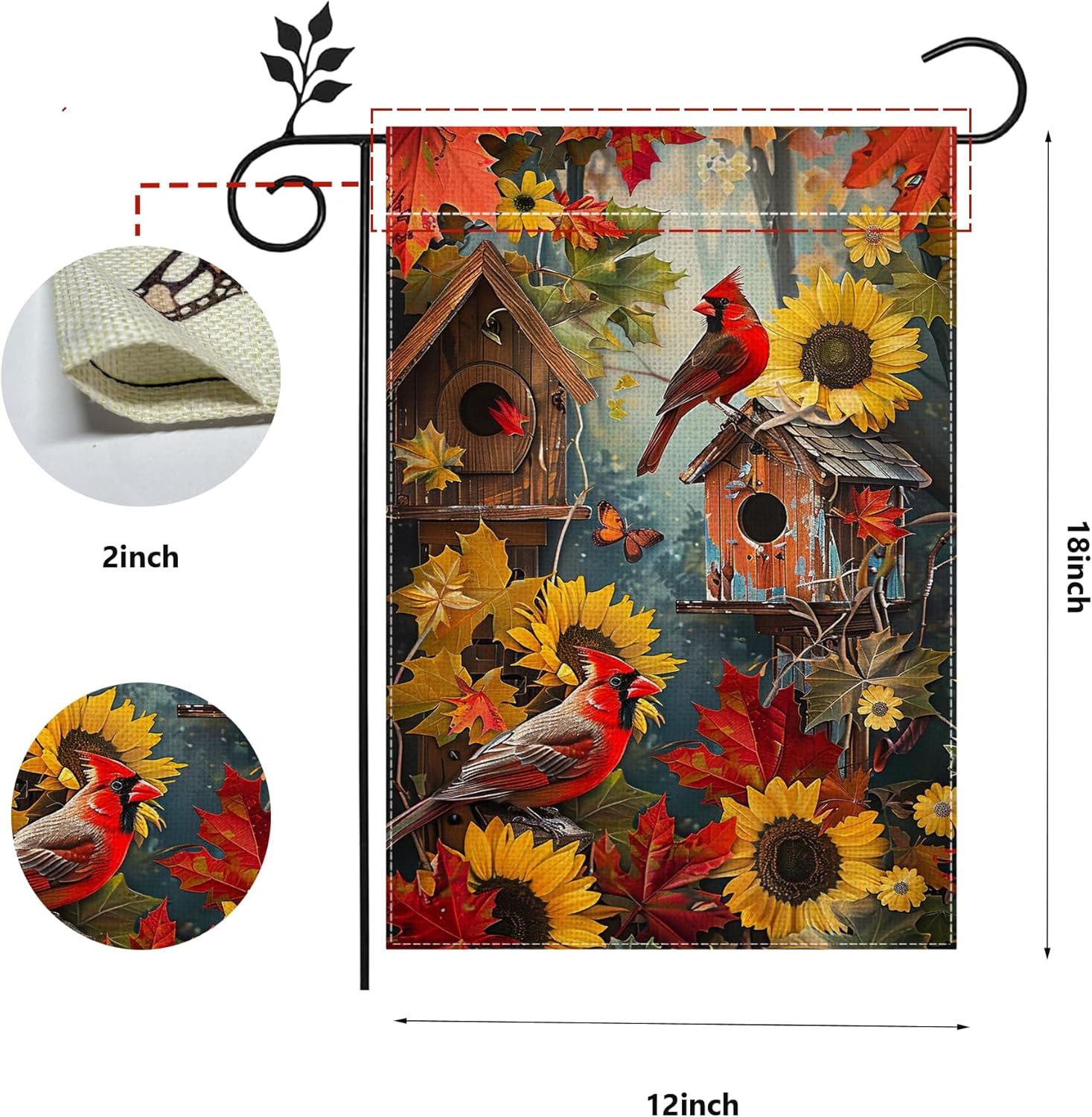 Cardinal Red Bird Birdhouse Garden Flag for Outside 12x18 Inch Double Sided Fall Farmhouse Sunflower Yard Flag Home Decorations - Image 7