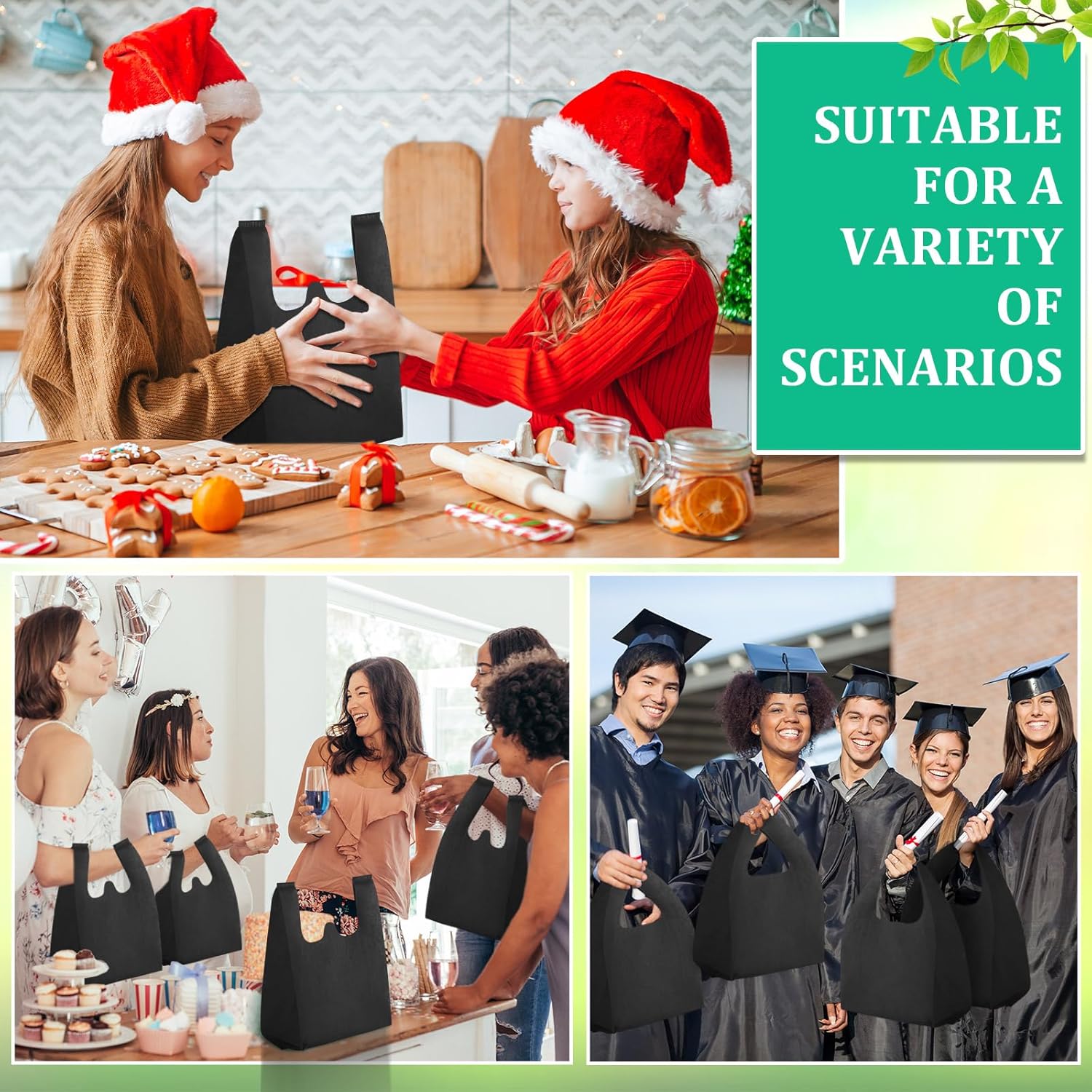 Windyun Reusable Grocery T Shirt Bags Bulk Small Non Woven Shopping Bag 10 x 18 x 5 Inch Foldable Tote with Handle Party Gift - Image 7