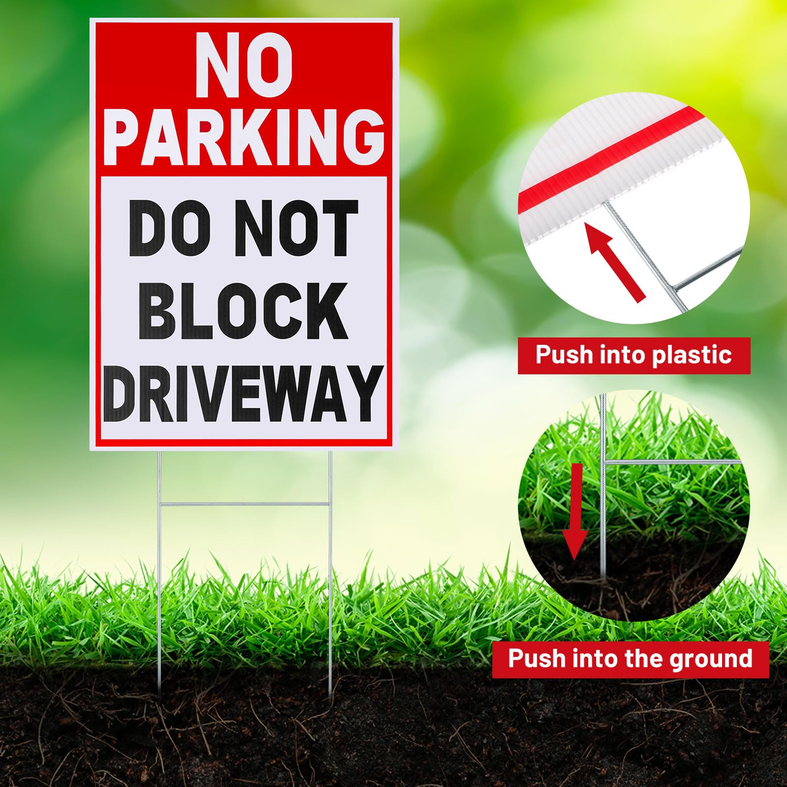 2 Stück „Do Not Block Driveway“-Schilder Mit Pfahl – 43,2 X 33 Cm, Gewellter Kunststoff, Doppelseitig