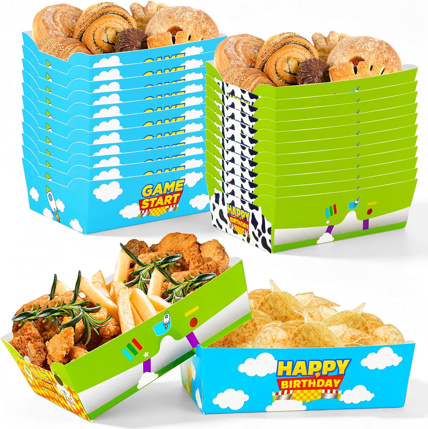 24 Pcs Cartoon Paper Food Tray Cartoon Themed Birthday Party Supplies