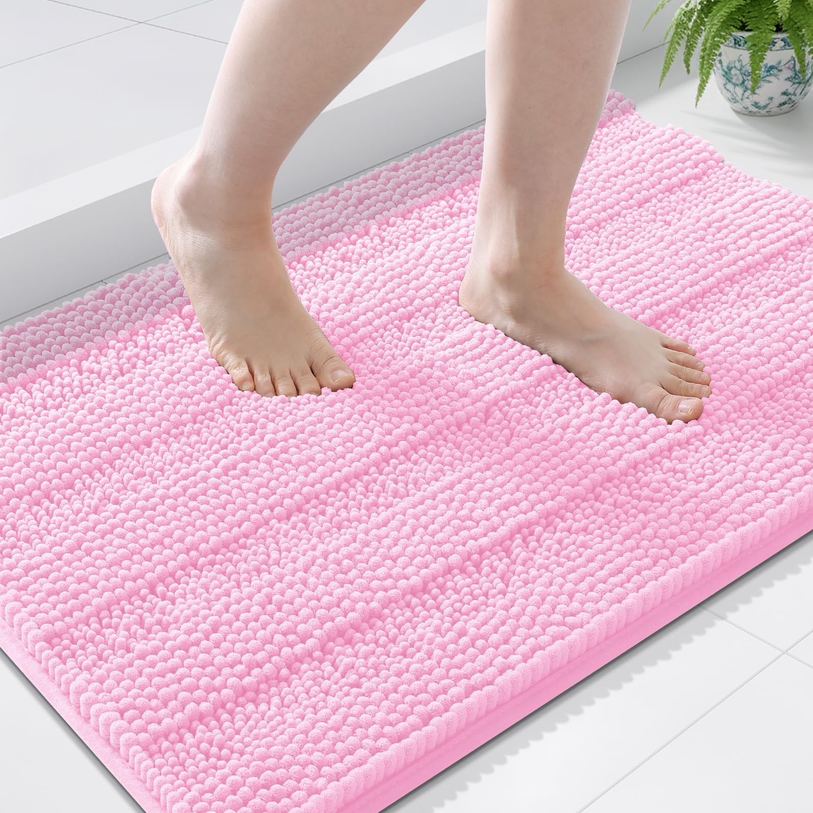 Grandaily Chenille Bathroom Rugs 36x24, Soft Bath Mats, Light Pink