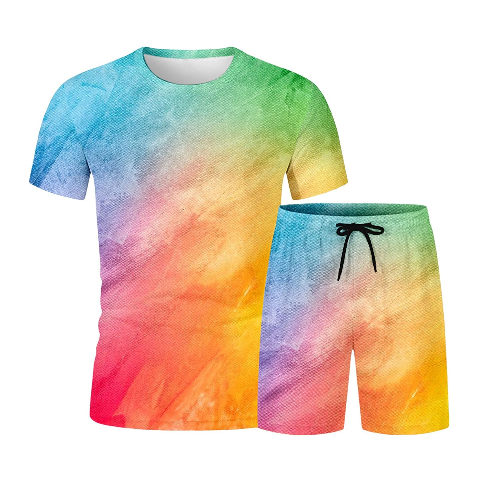 Pride Outfit LGBTQ Costume pour homme avec t-shirt arc-en-ciel et short CSD Party Jogging Drapeau arc-en-ciel Survêtement fluo multicolore été Festival Tenues Fitness