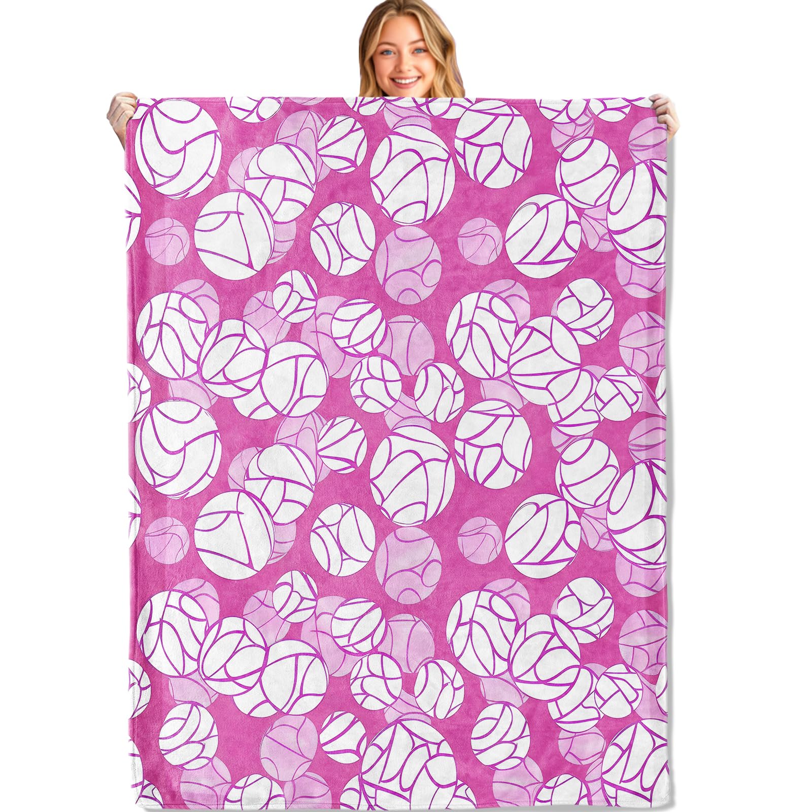 MIEPOS Abstract Art Volleyball Purple Throw Blanket 50x60in, Soft Lightweight Flannel, Sports Balls Round Blankets - Gifts for Boys, for Couch Office
