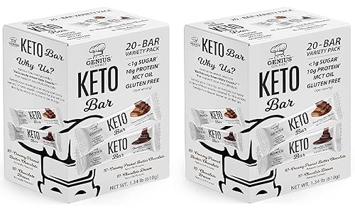 Genius Gourmet - Barra de proteínas keto sin gluten, paquete variado, 20 unidades (paquete de 2)