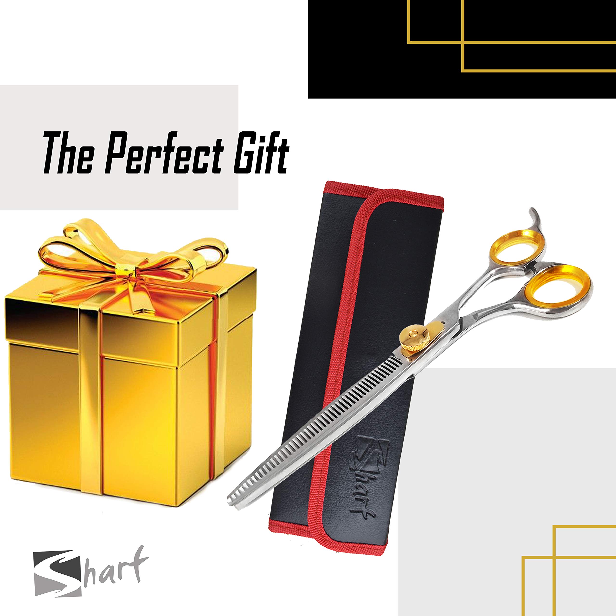 Sharf Ciseaux à effiler Gold Touch - 17,8 cm - 46 dents - Ciseaux de toilettage professionnels pour chien - Pointe fine - Ciseaux à effiler japonais en acier inoxydable 440 C