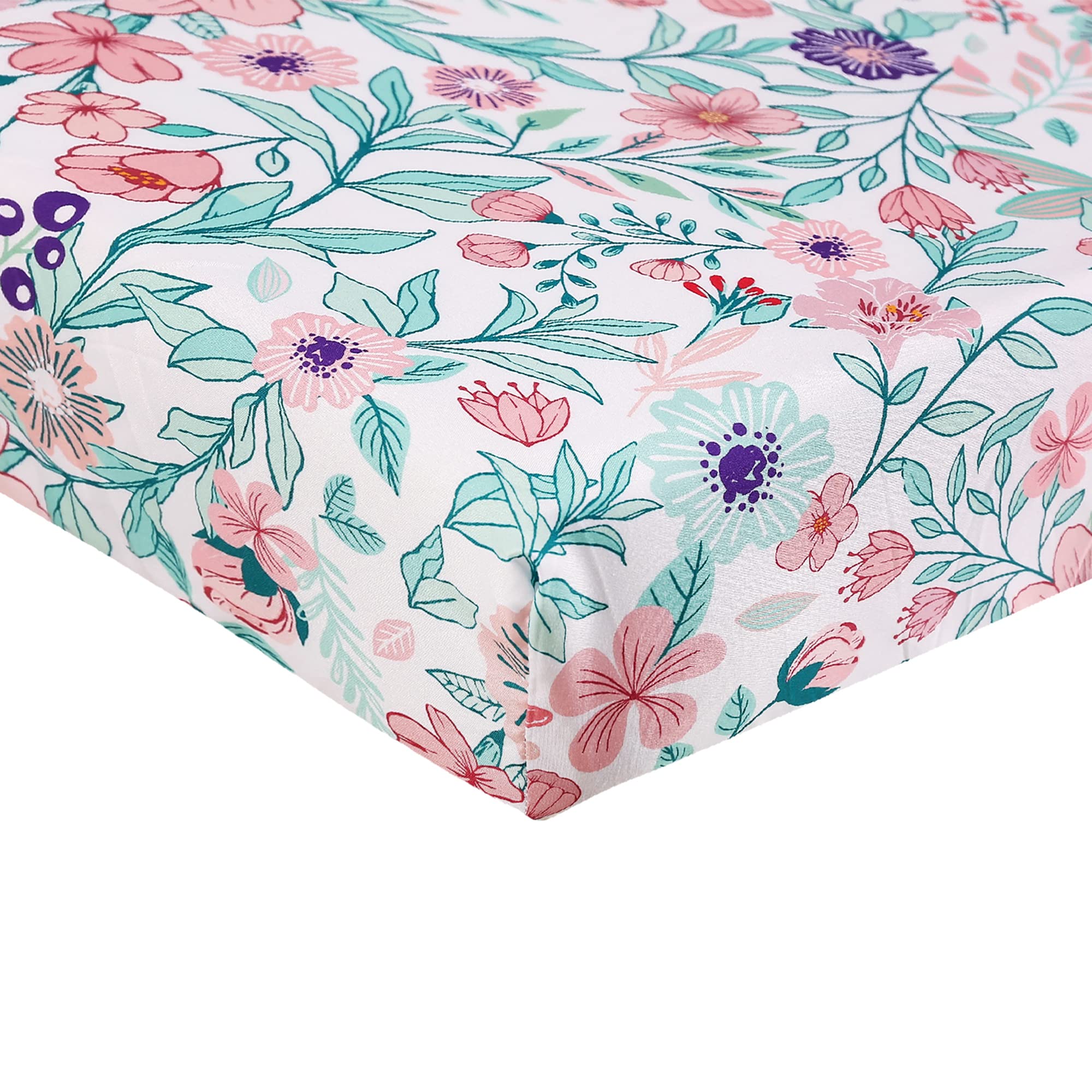 JumpBear Juego de ropa de cama de cuna para niñas y niñas, juego de cama de jirafa, diseño floral, para bebé, 4 piezas, incluye edredón de cuna, sábana bajera ajustable, manta de falda de cuna,