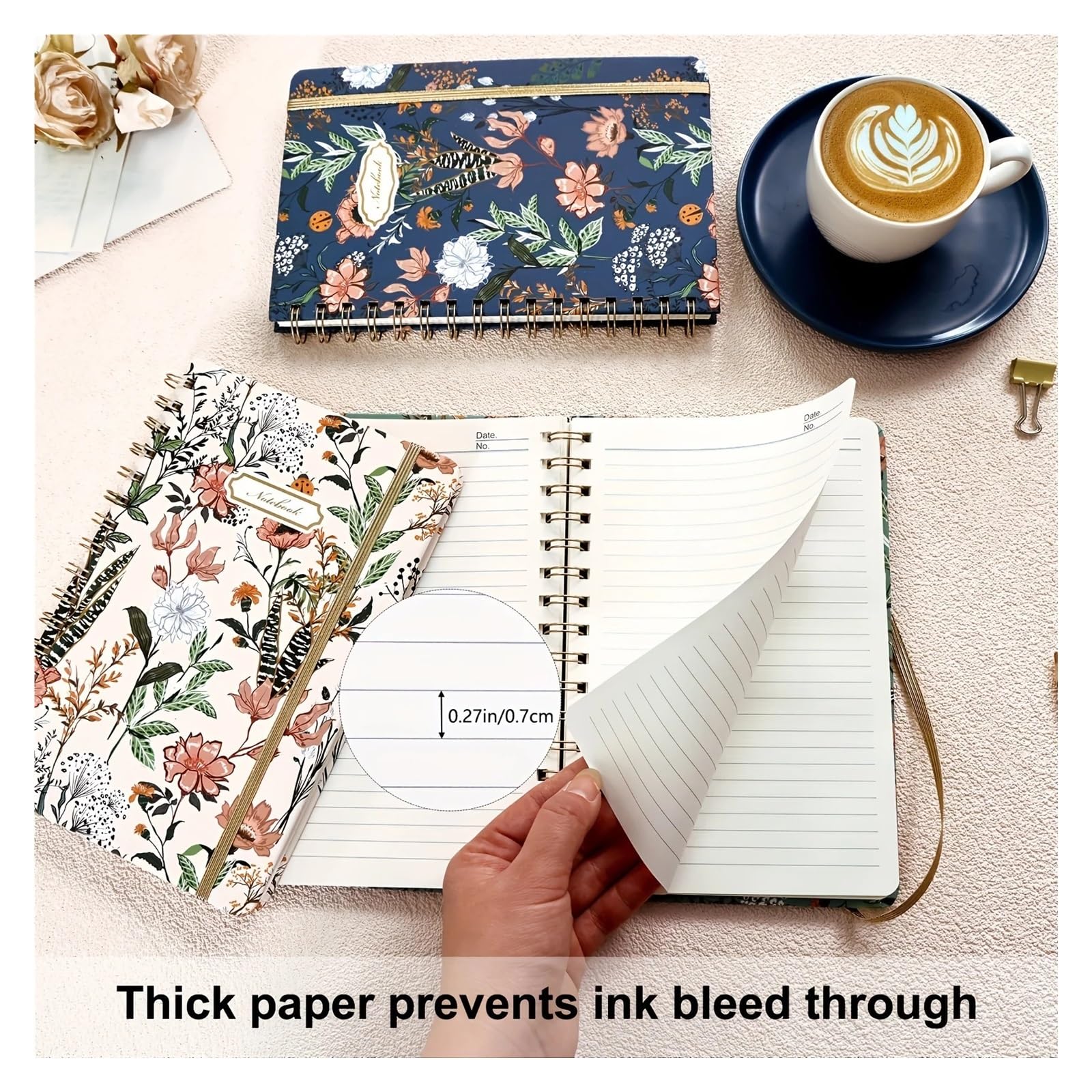 spiralbuch A5 Hardcover College-Lineatur-Tagebuch, 80 Blatt/160 Seiten, 5,7" x 8,5", Freihand-Blumenband(WHITE)
