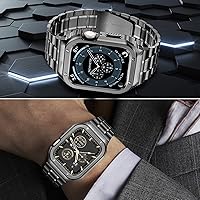 Vista 20 de MioHHR Correa de reloj de acero inoxidable con funda compatible con Apple Watch Ultra 3 2 1 (1.732 pulgadas), correa resistente con cubierta Negro