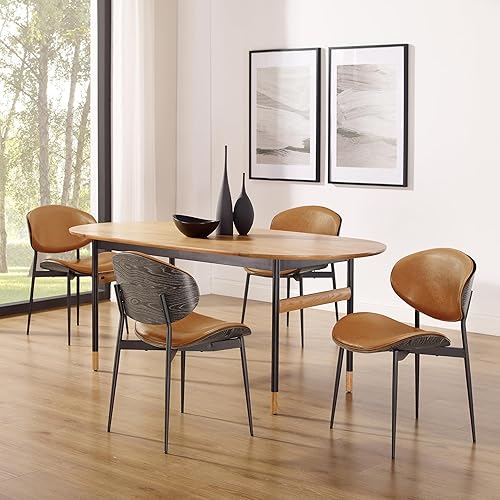Miniatura 8 de Art Leon Juego de 2 sillas de comedor, madera curvada de roble gris, silla moderna de mediados de siglo, sillas de comedor de cocina de piel
