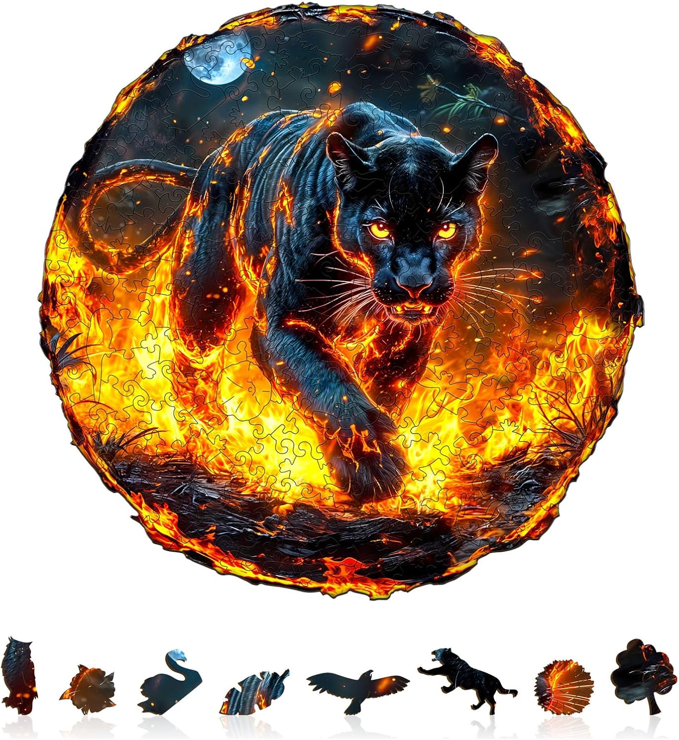 Wooden Puzzles for Adults - Flame Panther Wood Puzzles Adult - Unique Animal Shape Wooden Jigsaw Puzzles for Adults - Birthday Gifts for Puzzle Lovers, Family (11.4 * 11.3in - 200 Pieces)