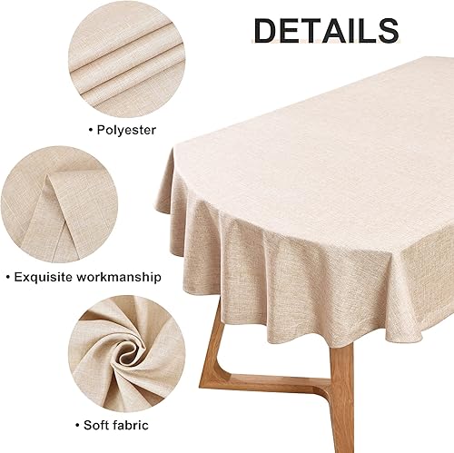 Miniatura 4 de Wolkemer Mantel ovalado grande de lino sintético, resistente a las arrugas, 60 x 120 pulgadas, color beige, rústico, para cocina, comedor,