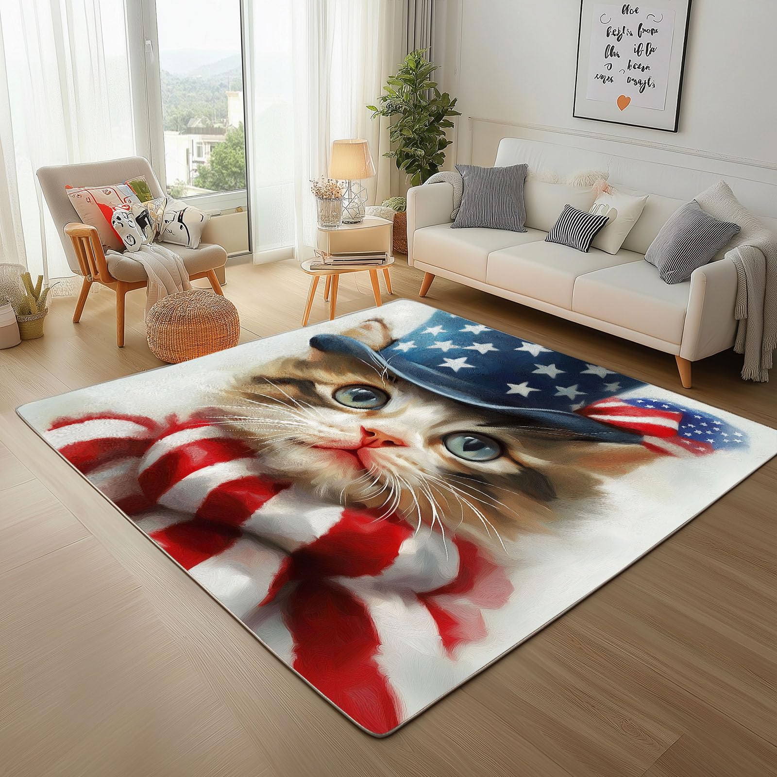 Tapis chat mignon 150x210cm antidérapant et lavable géométrique pour salon