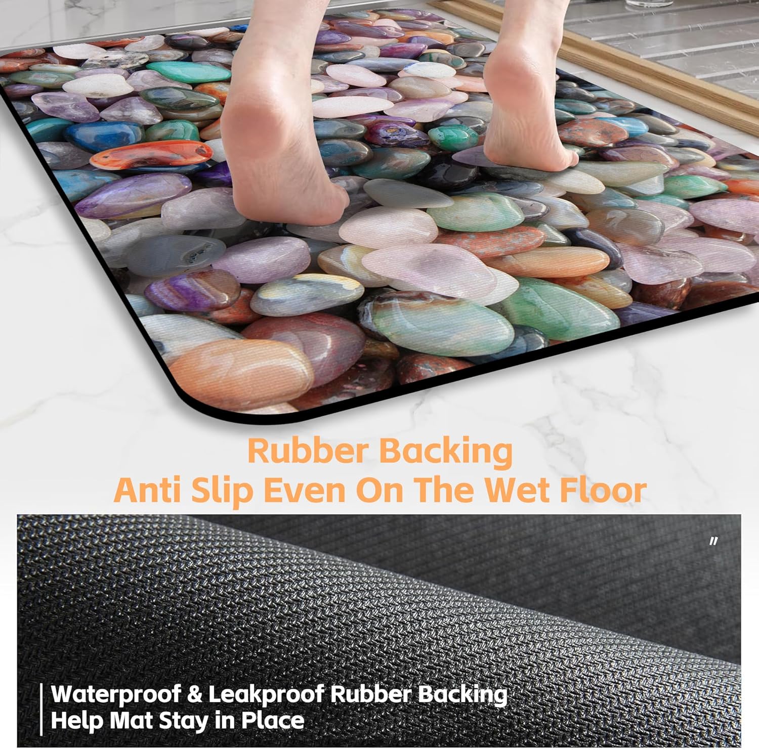 Colorful Cobblestone Bathroom Rugs,Absorbent Quick Dry Bath Mat,Water Absorbing Soft Easy Clean Shower Mat for Bathroom,Tub and Shower,Machine Washable,15.7"×23.6" - Image 3