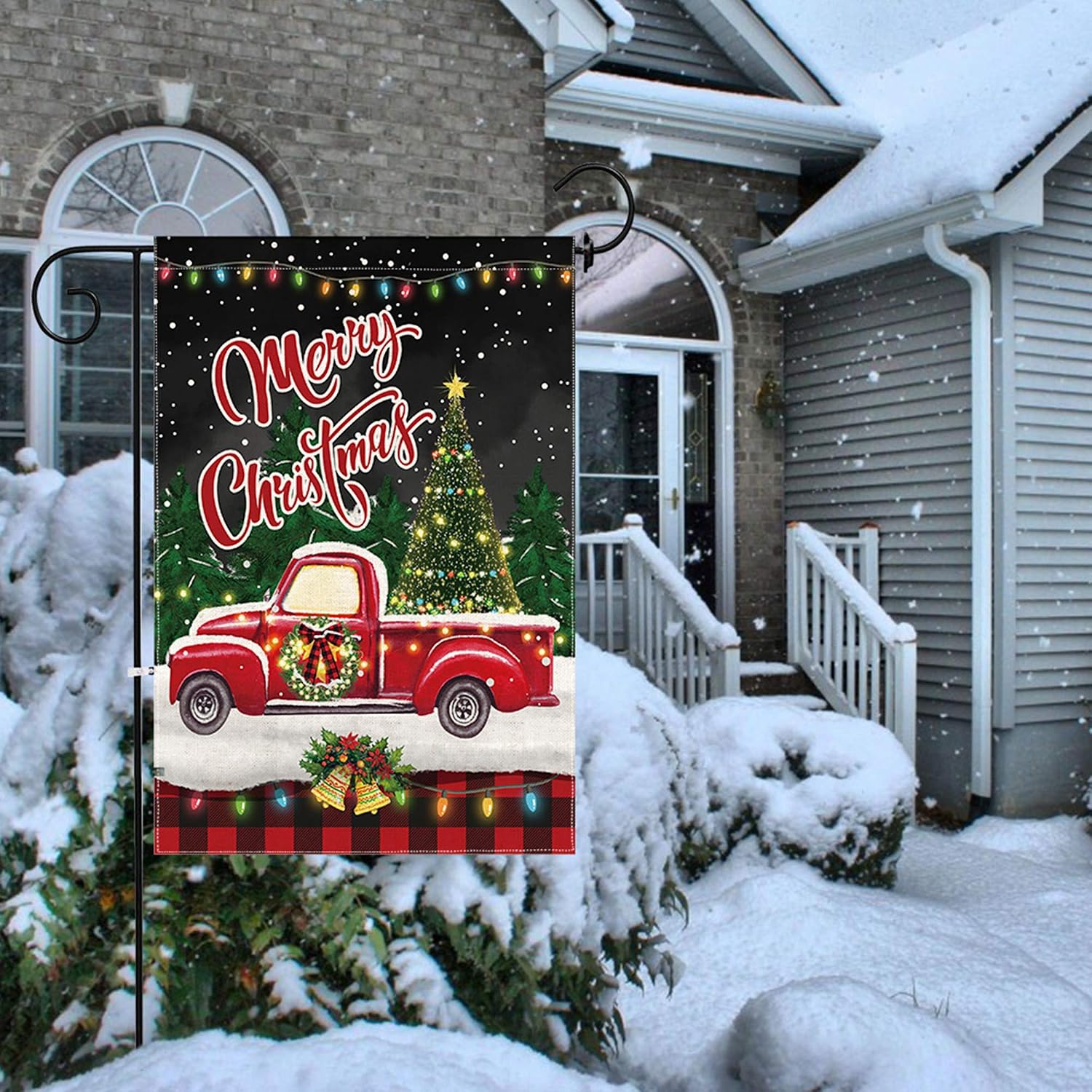 pinata Christmas Garden Flag 12 x 18 Double Sided Winter Holiday Merry Christmas Flag Yard Small Burlap Buffalo Plaid Christmas Decorations Red Truck Seasonal Outdoor Xmas Tree Rustic Farmhouse Banner