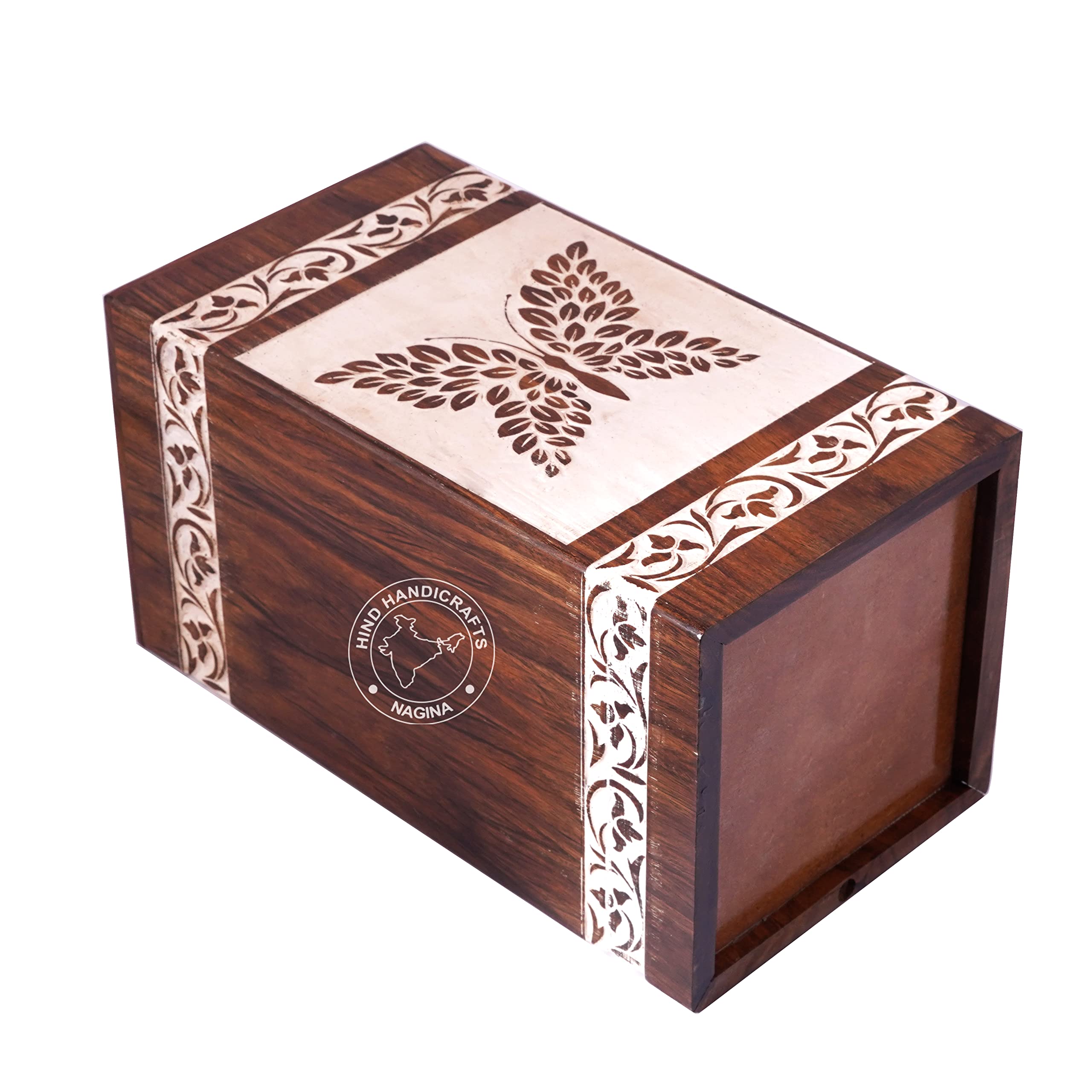 Urnas de cremación con diseño de mariposa floral de palisandro para cenizas humanas adultas grandes, urna funeraria de madera para Columbario, caja de urna funeraria, 250 pulgadas