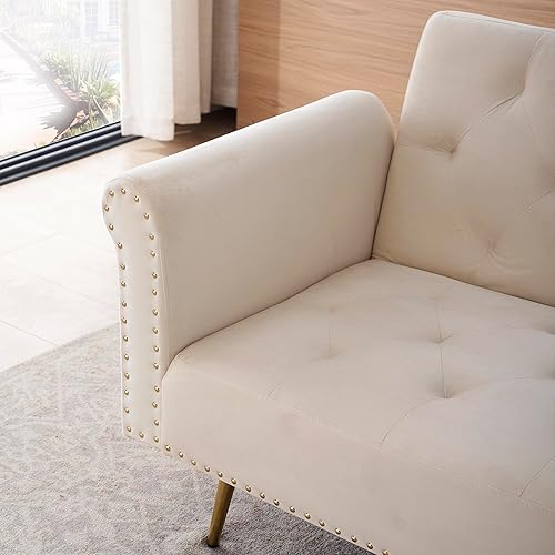 Miniatura 8 de Anwick Moderno sofá cama futón 2 en 1, sofá cama plegable convertible con 2 almohadas, asiento reclinable copetudo de 73 pulgadas con patas cromadas