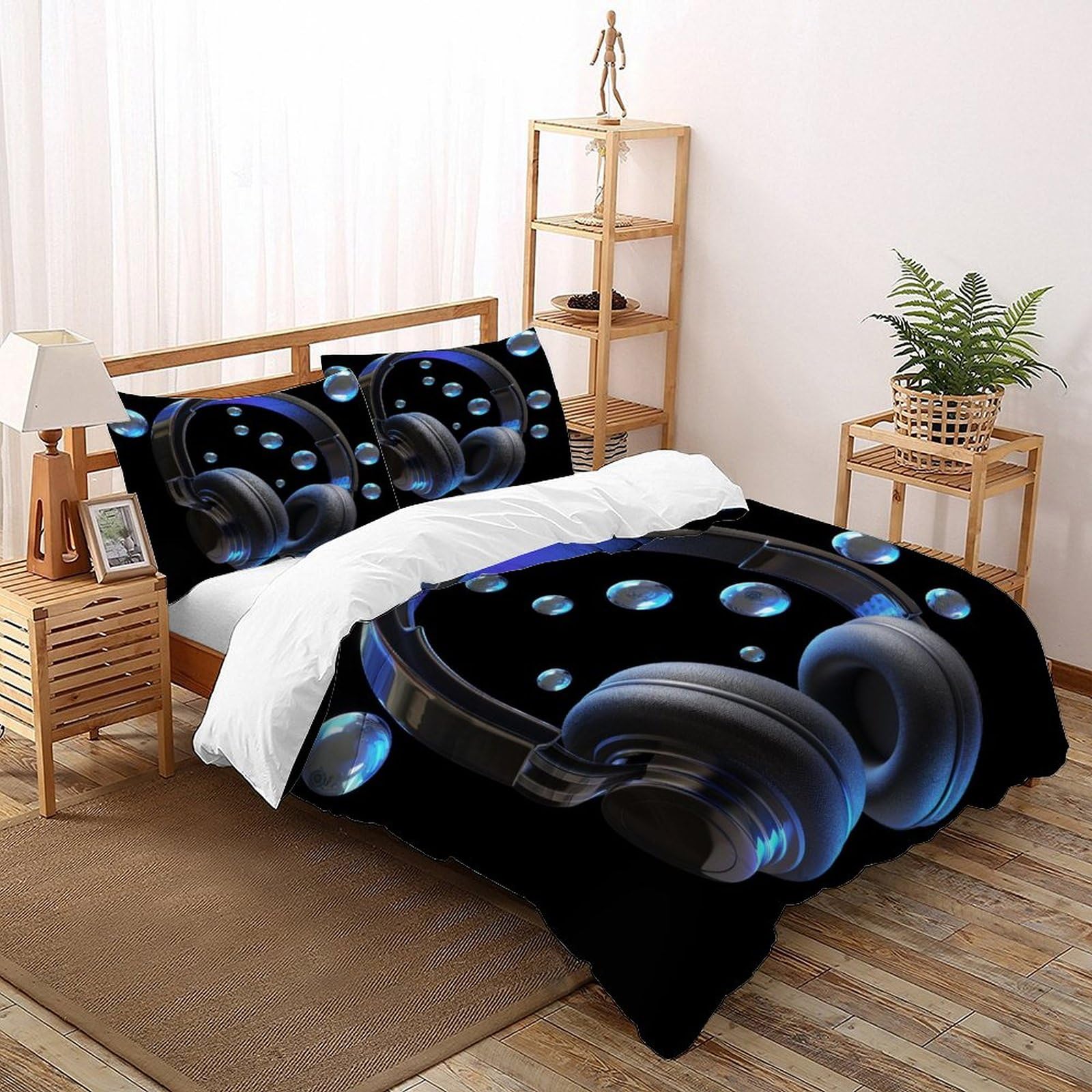 Housse de couette music notes super king parure de lit microfibre zippée
