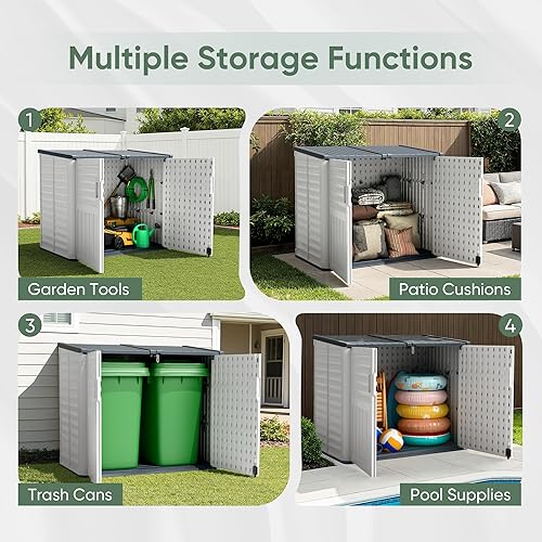Miniatura 7 de Devoko Cobertizo de almacenamiento de resina para exteriores, gabinete de almacenamiento para exteriores de 34 pies cúbicos sin estante, Beige,Negro