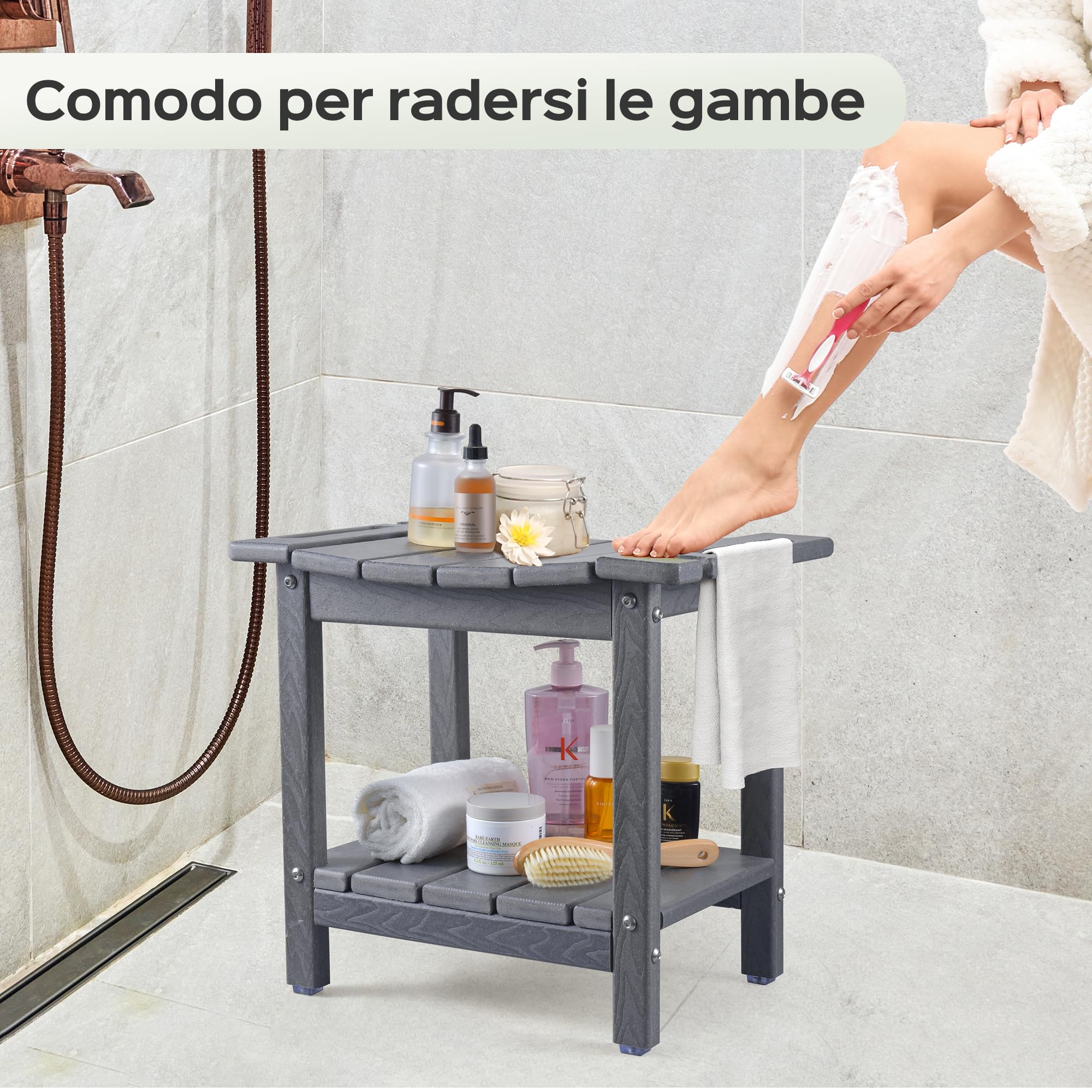 LyriFine Panca da doccia, sgabello da doccia impermeabile in HDPE da 18,5 pollici per l'interno della doccia, sedia da doccia per bagno con supporto per soffione, sgabello da doccia robusto da