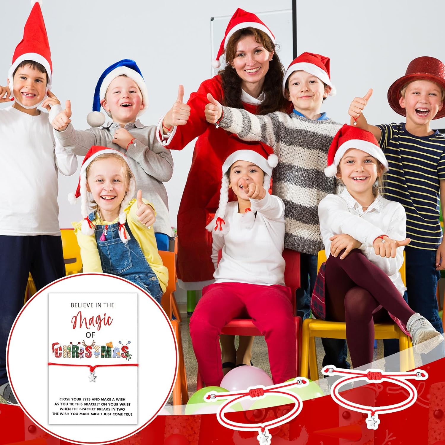 Quelay 24 Set Christmas Believe Wish Bracelets Bulk Adjustable Christmas Bracelet with Wish Card Xmas Star Braided Friendship Holiday Jewelry Gift for Xmas Classroom Party Supplies Friend Guests Gift - Image 5