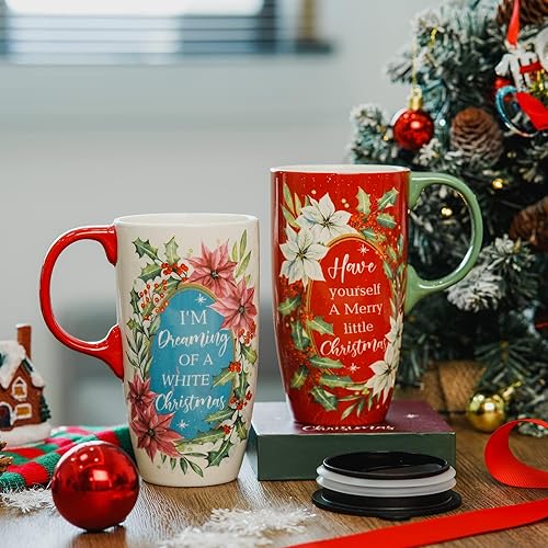 Miniatura 6 de Topadorn Taza de viaje de cerámica para café o té con tapa sellada de 17 onzas, con caja de regalo, 2 unidades