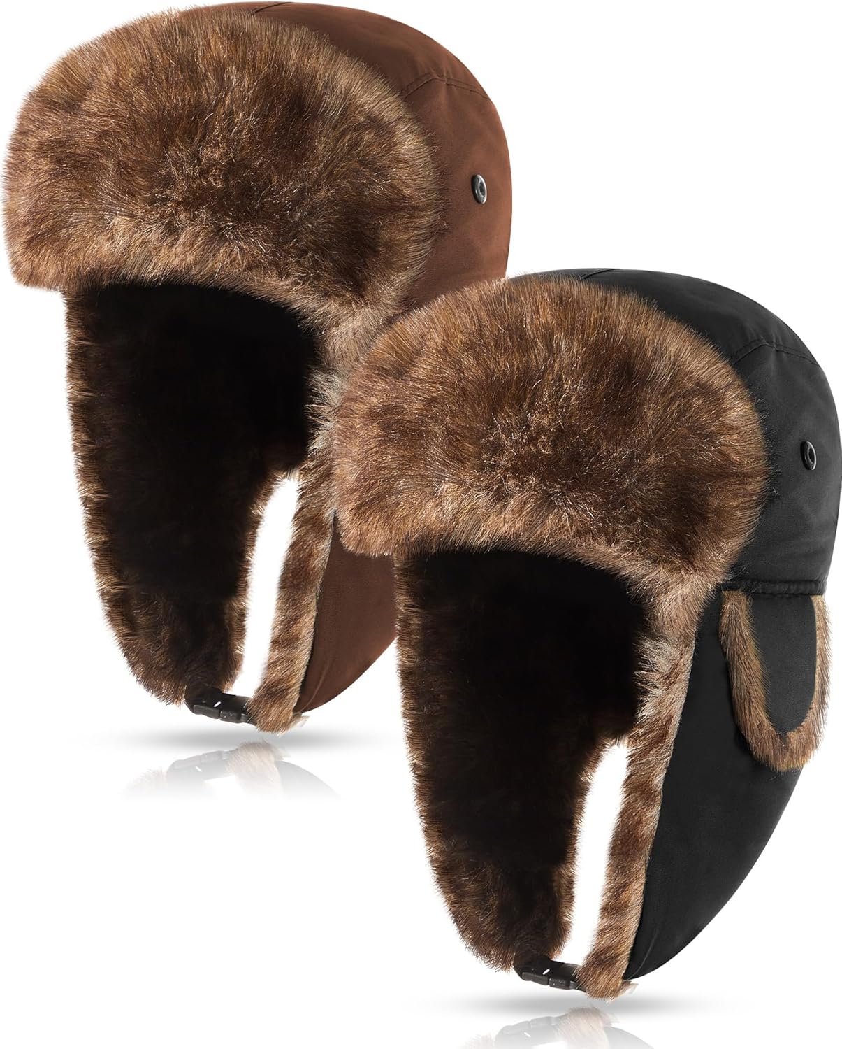 2 Pcs Unisex Winter Trapper Hat with Faux Fur Ear Flaps - Ushanka Hat for Men - Outdoor Skiing & Hunting