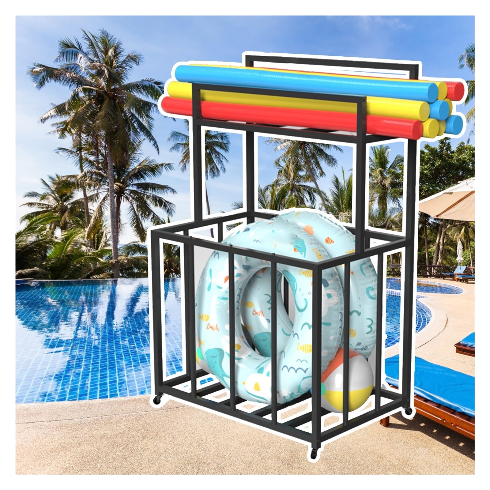 Carrello resistente a bordo piscina per noodles, palline da spiaggia e attrezzatura da piscina, organizza in modo efficiente la tua area piscina