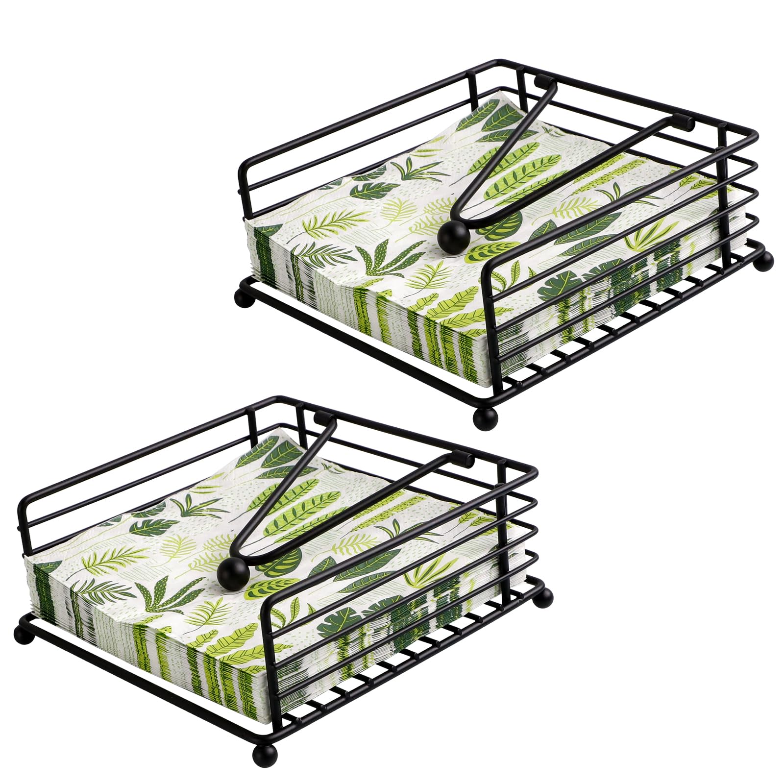 2 Pieces Napkin Holder for Tables, Metal Serviette Holders with Weighted, Flat Square Paper Dispenser for Kitchen Dining Restaurants Party Cocktail Bar (Black)
