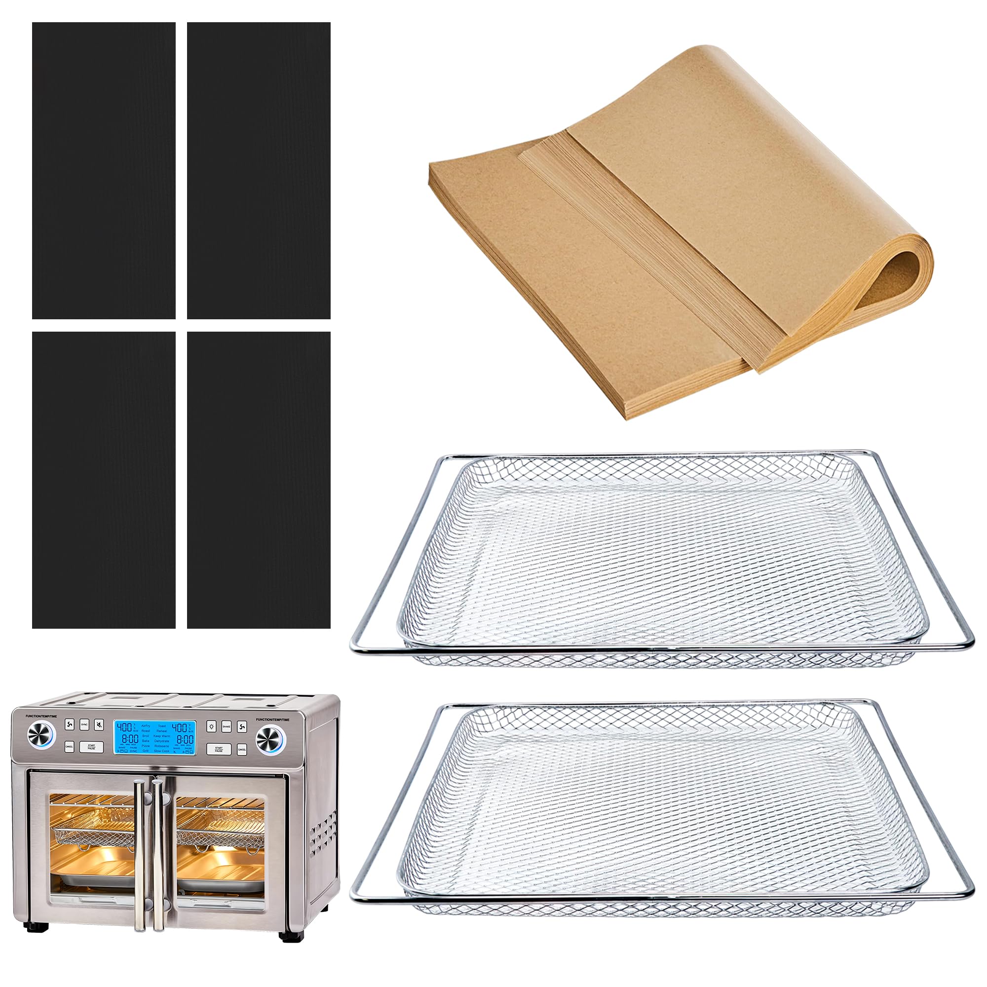 Air Fryer Accessories for Lagasse Dual Zone Technology 25QT Air Fryer Oven | Air Fryer Basket, Dishwasher-Safe, Disposable Parchment Paper Sheets, Reusable Teflon Mats, Versatile For Baking, Roasting