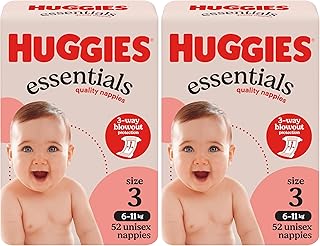 Huggies Essentials Nappies Size 3 (6-11kg) 52 Count (Pack of 2)