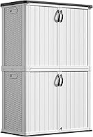 Greesum 45 cu ft Waterproof Outdoor Storage Shed Cabinet - Lockable, Portable for Garden Tools, Pool Gear & Trash Cans, White