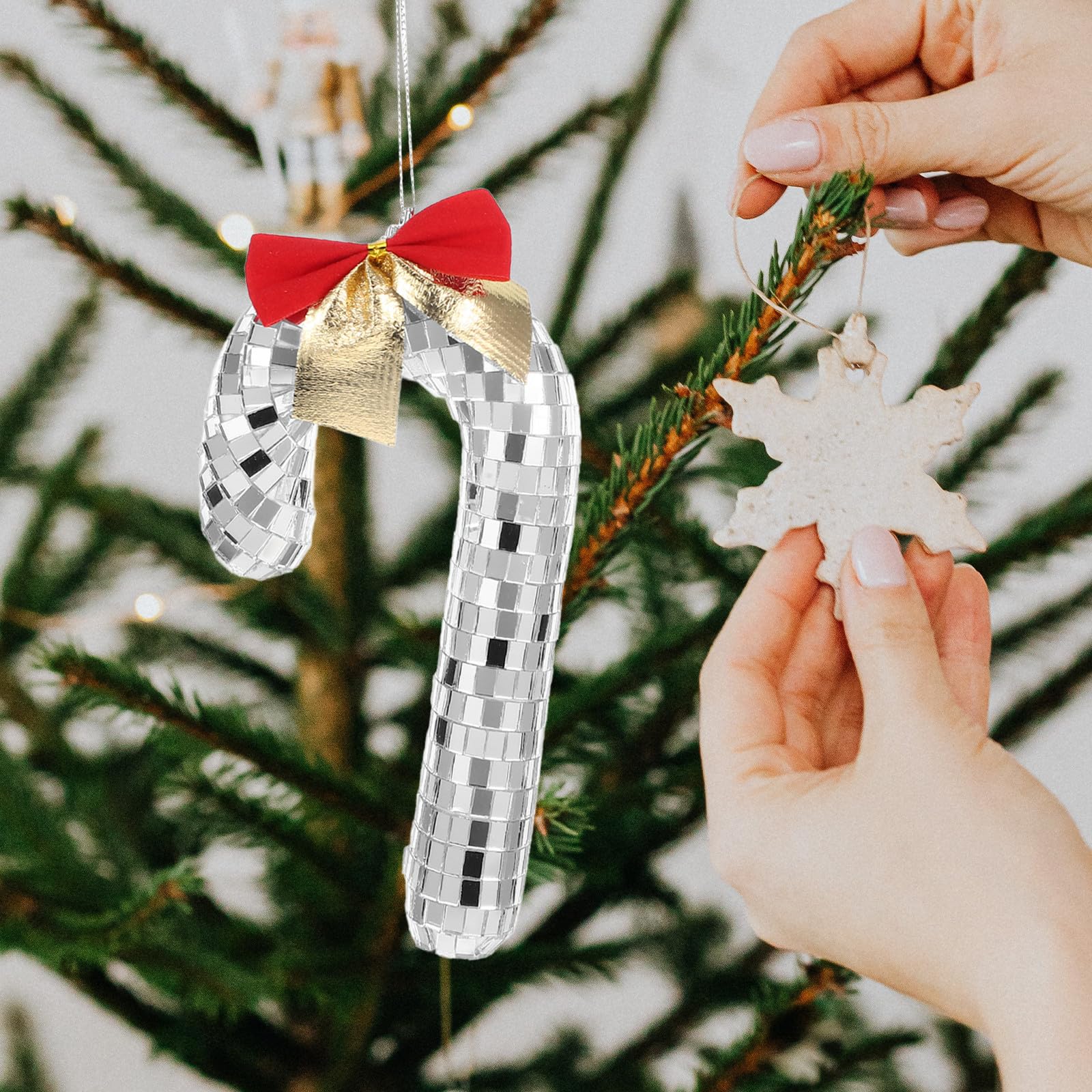TOYANDONA 5 Stück Weihnachtsbaum Anhänger in Zuckerstangenform aus Glas | Hängender Schmuck mit Spiegeloberfläche, Elegant und Kreativ, für Christbaum, Dekorativ