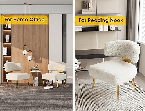 Miniatura 5 de Dewhut Silla decorativa Sherpa Boucle de gran tamaño, acogedora silla ancha sin brazos para espacio pequeño, sofá tapizado de esquina lateral para