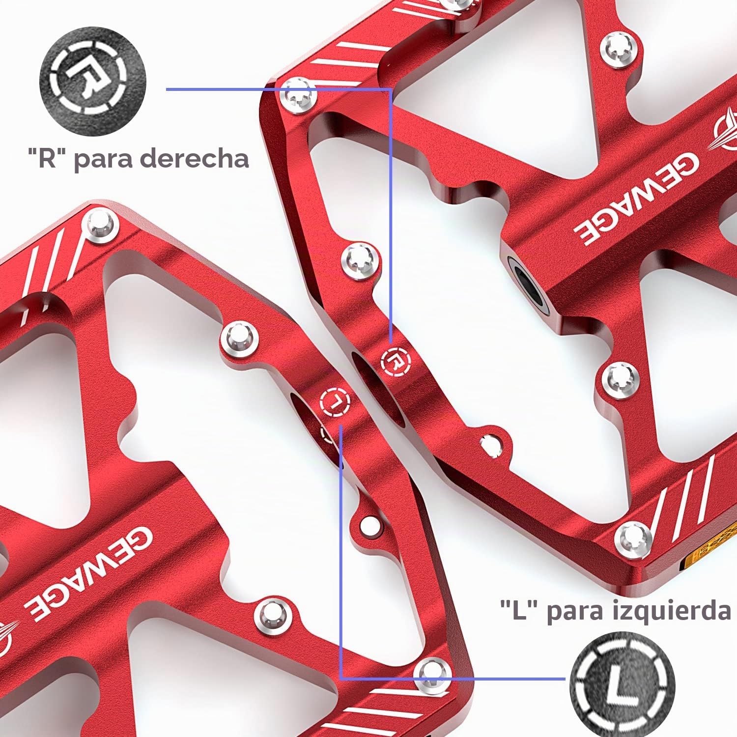 GEWAGE Pedales de Bicicleta con Reflectantes, 3 rodamientos sellados, Plataforma CNC Antideslizante de Aluminio, 9/16", para MTB, Carretera y E-Bike
