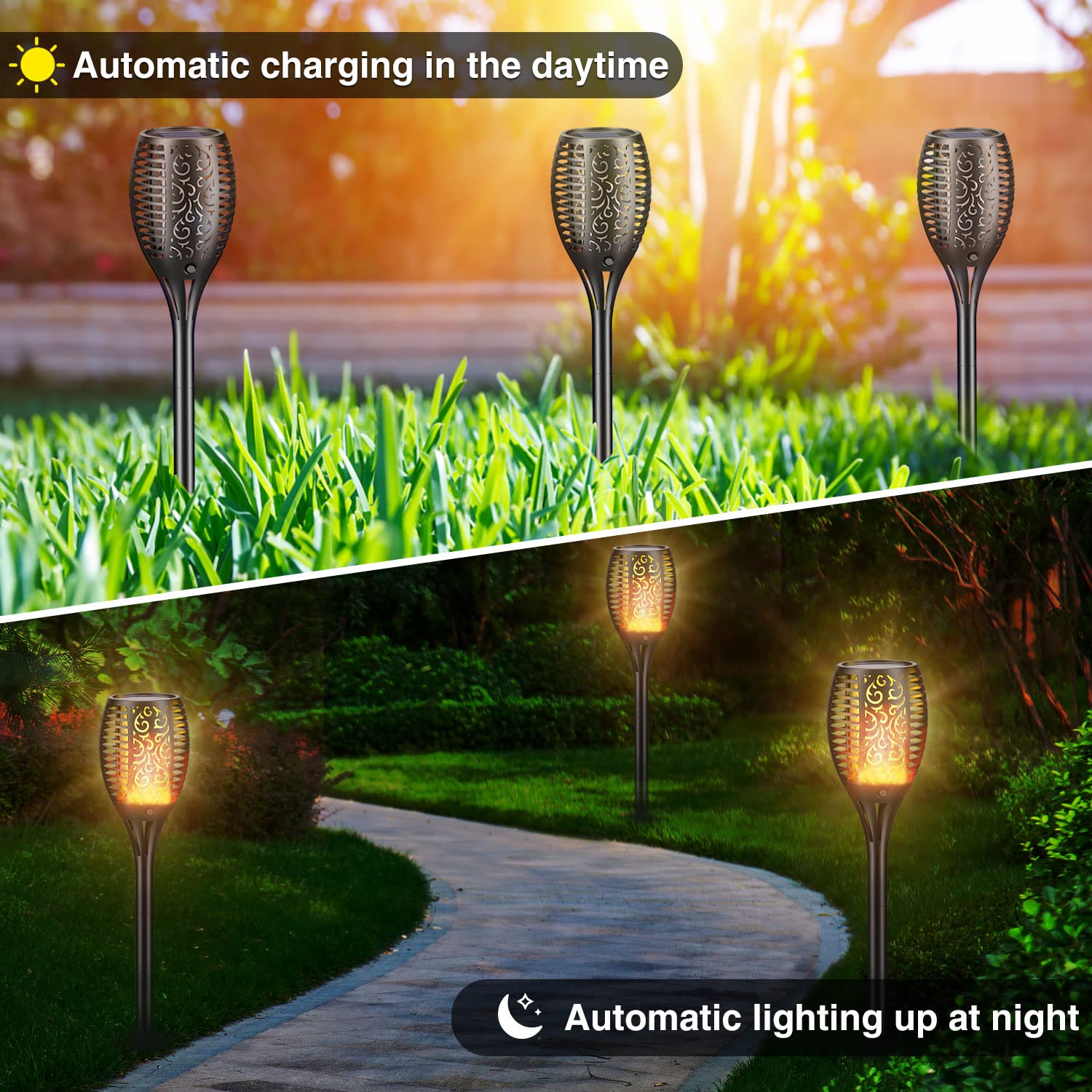 Luci Tremolanti Esterne Luci Solari A Fiamma 4 Pezzi - LED Tremolanti Per Giardino, IP65 Impermeabili Luci Da Esterno Giardino