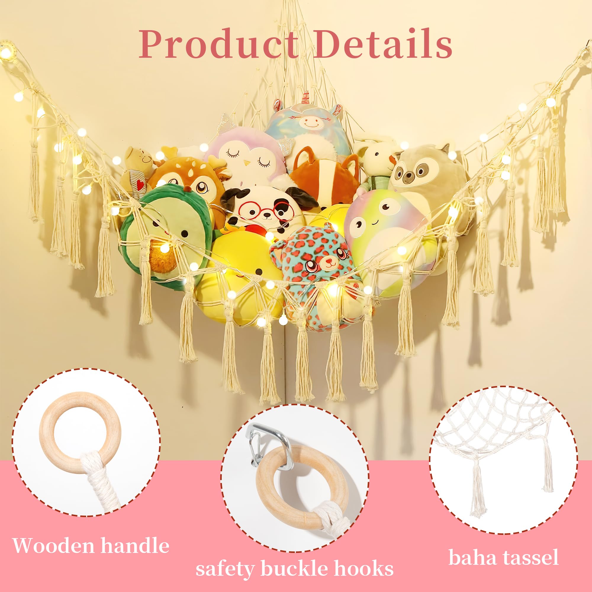 Hamaca de Juguete para Animales de Peluche Red de Almacenamiento de Juguetes de Peluche para Habitación de Niños con 3 Gancho 150 * 110 * 110cm