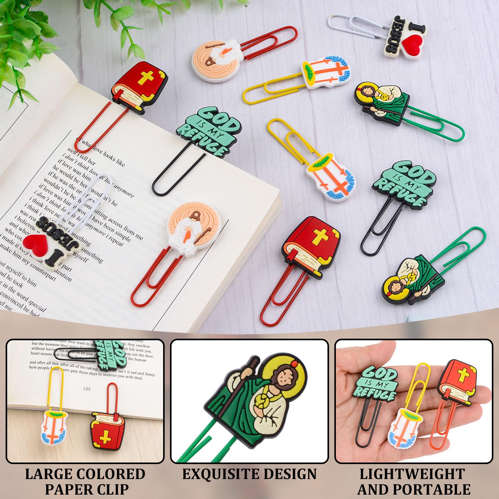 WANDIC Lot de 12 Marque-Pages chrétiens, Croix de Jésus, Fournitures d'étude de la Bible, Cadeaux catholiques pour l'école du Dimanche,Adolescents