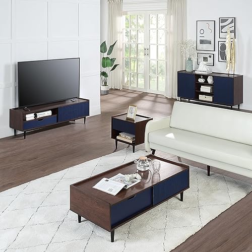 Miniatura 12 de Manhattan Comfort Duane Moderna mesita de noche acanalada, mesita de noche con cajón de extensión completa y estante abierto, muebles industriales
