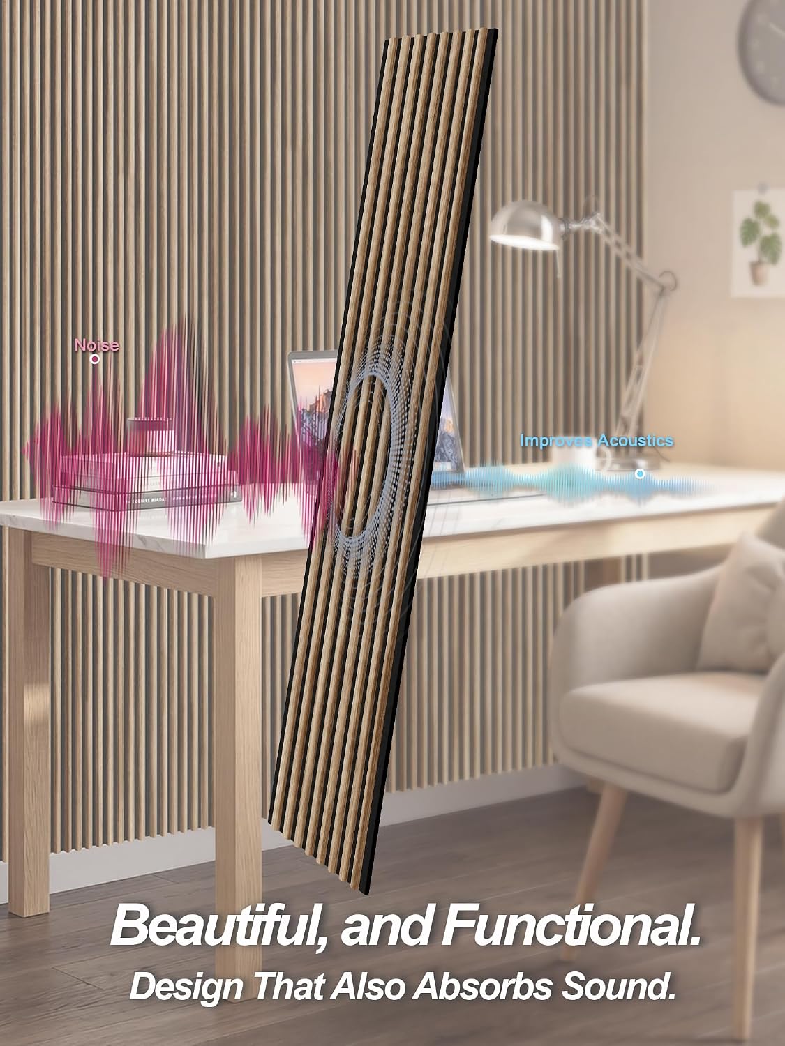 Mollywell Wood Slat Wall Panels, Walnut Acoustic Wall Panel 94.5x12.5 Inch, 8ft Arc Slat Wall Paneling, Flexible 3D Sound Proof Accent Wall Boards NRC 0.95 for TV Backdrop Bedroom, Pack of 2