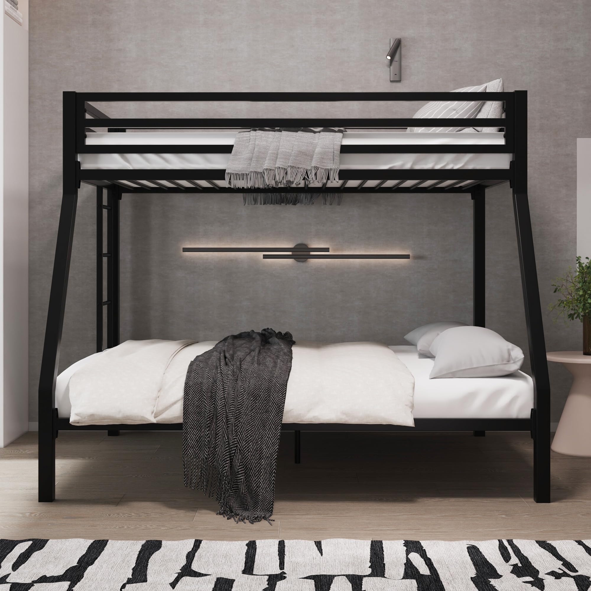 AllewieTwin over Full Bunk Bed, Heavy-Duty Metal Frame with Enhanced High Guard Rails, Noise-Free, No Box Spring Needed, Black